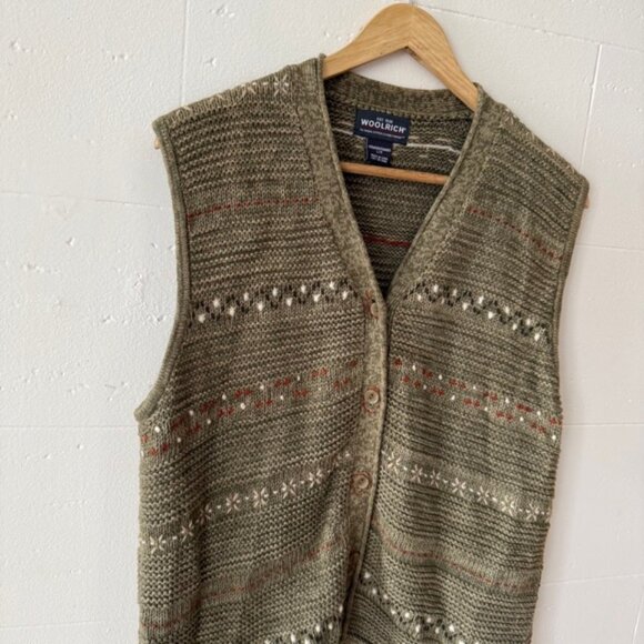 Woolrich | Cottagecore Green Knit Vest Floral | Embroidered Cotton | Size Large - Picture 5 of 10